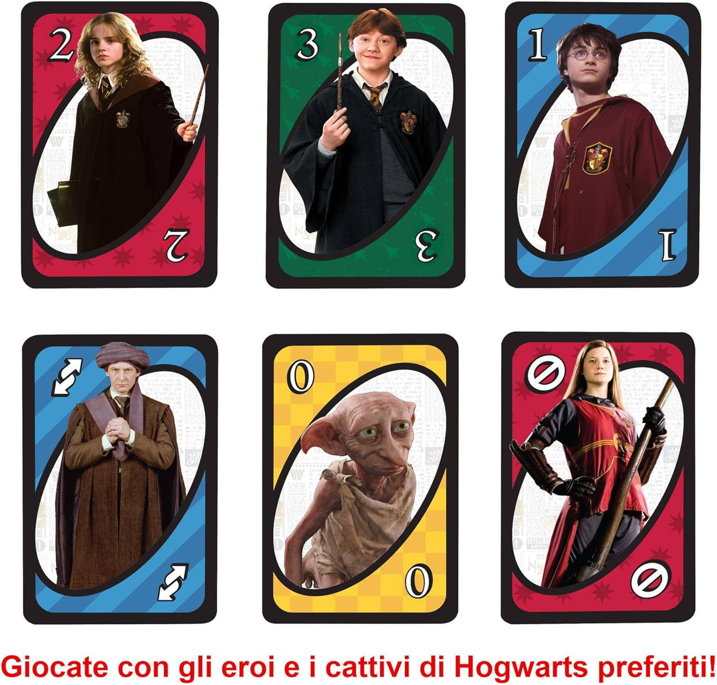 Mattel Games - UNO Harry Potter, l'iconico gioco di carte per tutta la famiglia con i personaggi del mondo di Harry Potter, da 2 a 10 giocatori, giocattolo per bambini, 7+ anni