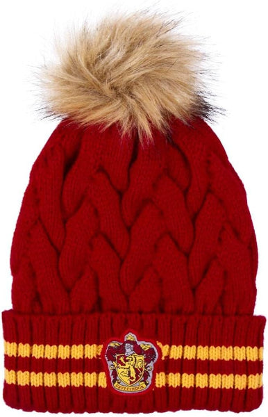 Cappello invernale Harry Potter Grifondoro rosso e oro con stemma leone ricamato
