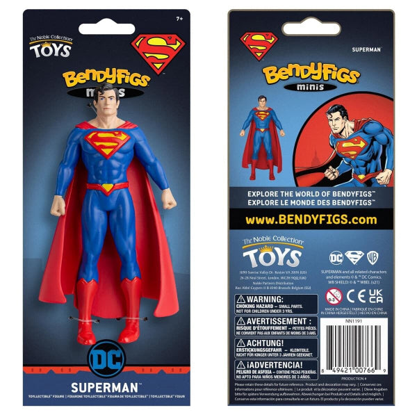 Action figure Superman BendyFigs Minis snodabile con costume blu rosso e mantello
