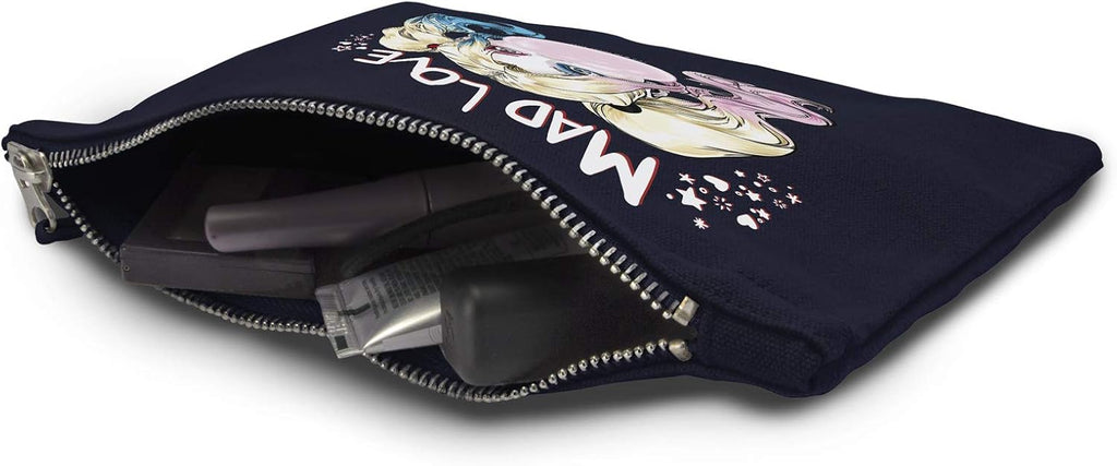 Borsa trucco Harley Quinn DC Comics 22cm in cotone blu navy con grafica

