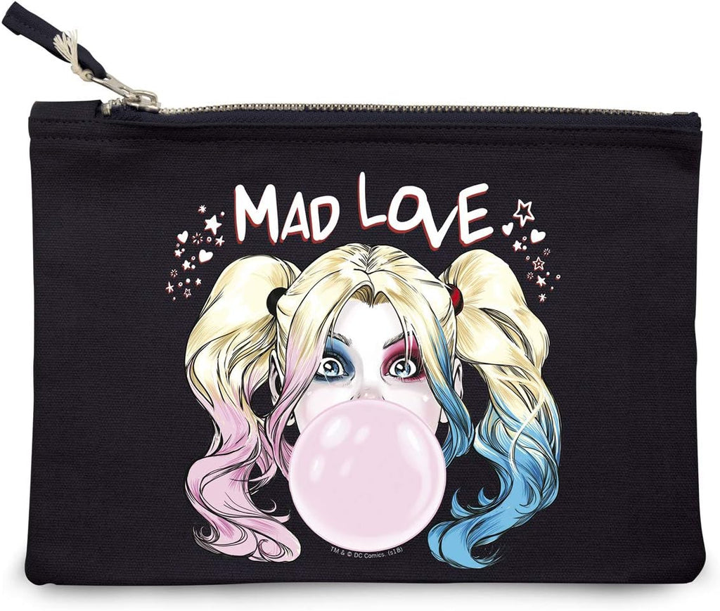 Borsa trucco Harley Quinn DC Comics 22cm in cotone blu navy con grafica
