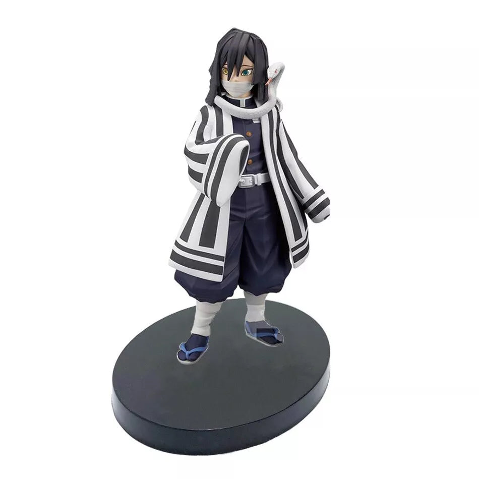 Action figure Obanai Iguro Demon Slayer alta 15 cm con scatola manga, Pilastro del Serpente con bende sul viso e serpente Kaburamaru, posa dinamica e dettagli accurati