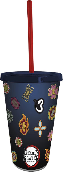 Bicchiere con cannuccia Demon Slayer 470ml tumbler Kimetsu no Yaiba con personaggi anime
