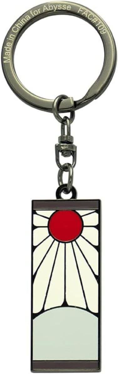 Portachiavi Demon Slayer raffigurante gli orecchini Hanafuda di Tanjiro Kamado, accessorio anime con dettagli rossi e neri, moschettone resistente per chiavi e zaino