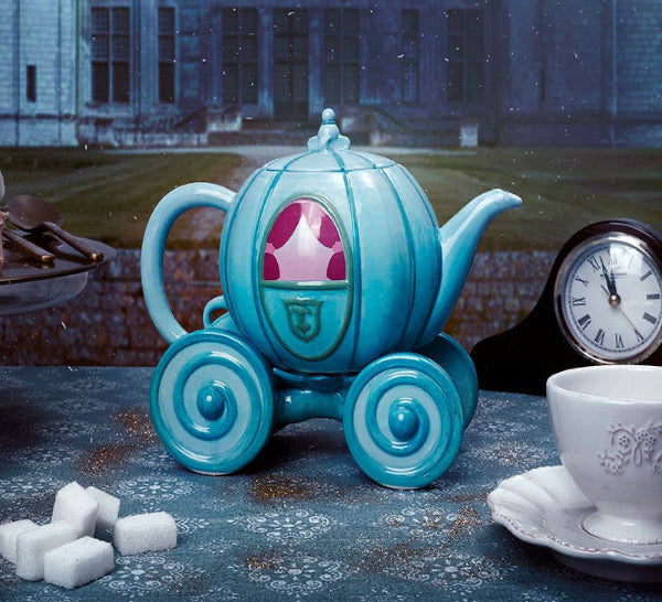 Teiera porcellana Disney Cenerentola bianca con decorazioni dorate eleganti
