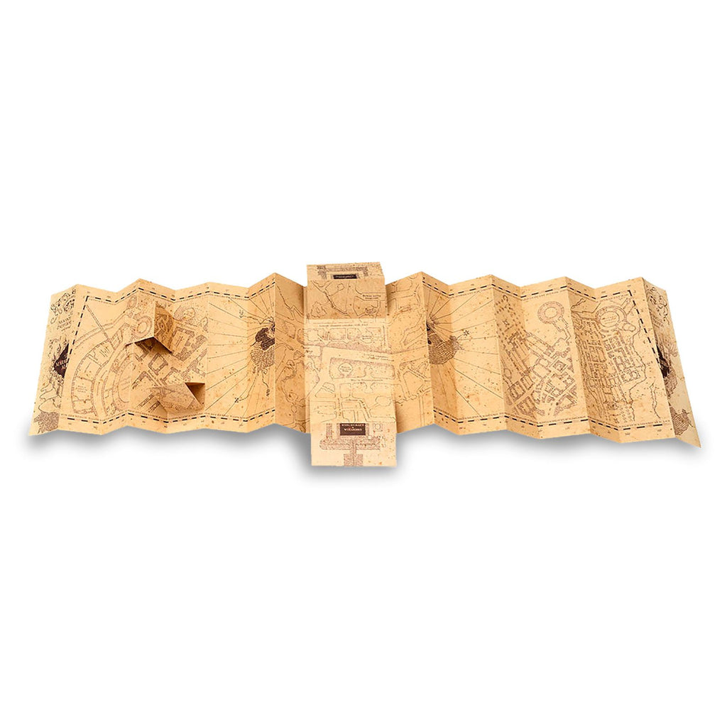 Replica fedele della Mappa del Malandrino di Harry Potter con design dettagliato mostrante passaggi segreti e stanze nascoste di Hogwarts, articolo da collezione ufficiale